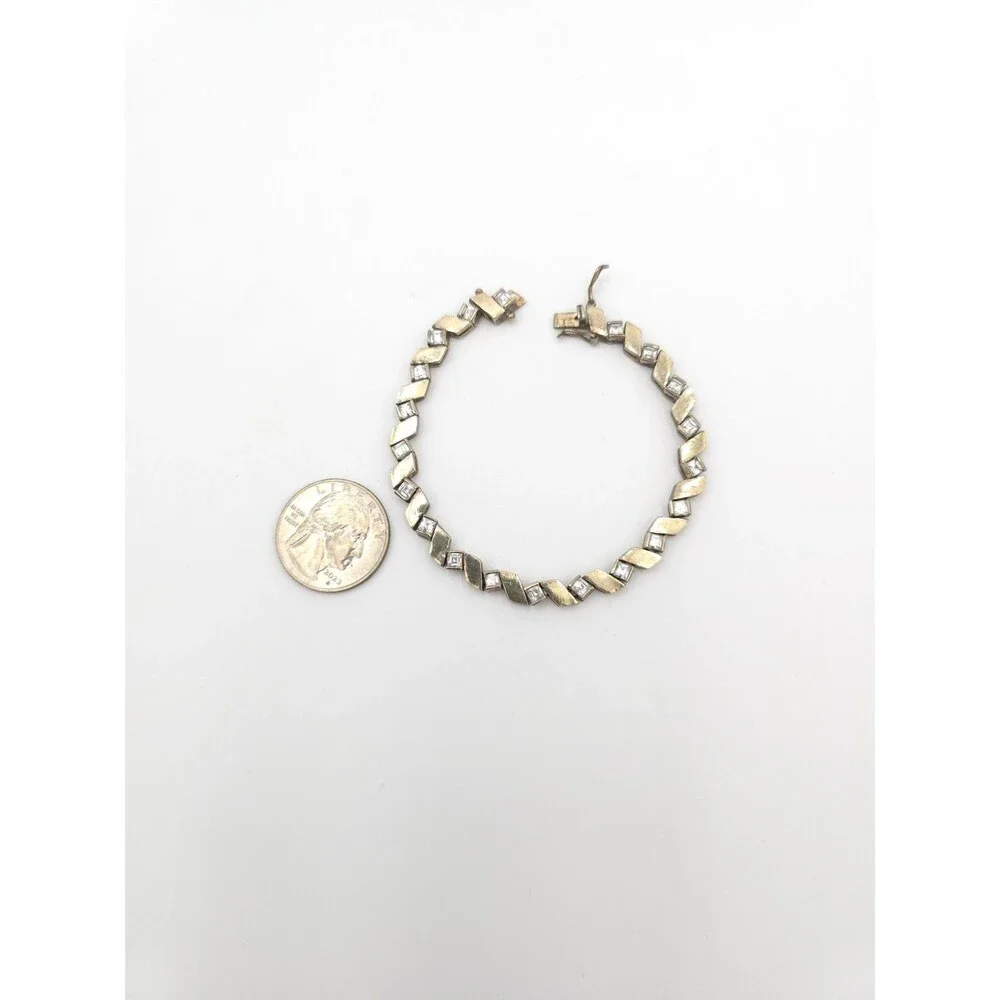 Vintage gold wash Sterling Silver Bracelet‎ Clear Crystal Rhinestones